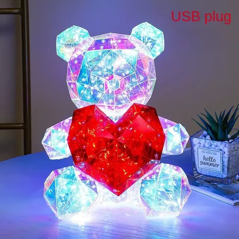 Led Light up Teddy Bear Romantic Surprise Bear Lamp Colorful Red Heart Bear Girls Birthday Valentine'S Day Xmas Christmas Gift